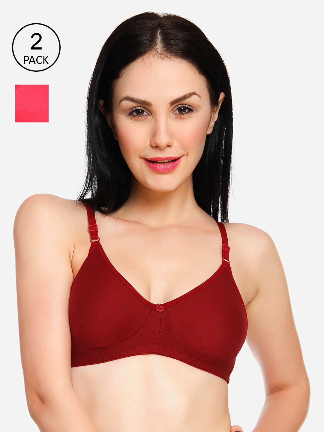 

Innocence Women Pack of 2 Solid Non-Padded Wireless T-shirt Bra BBAPLIN90780_40B, Coral