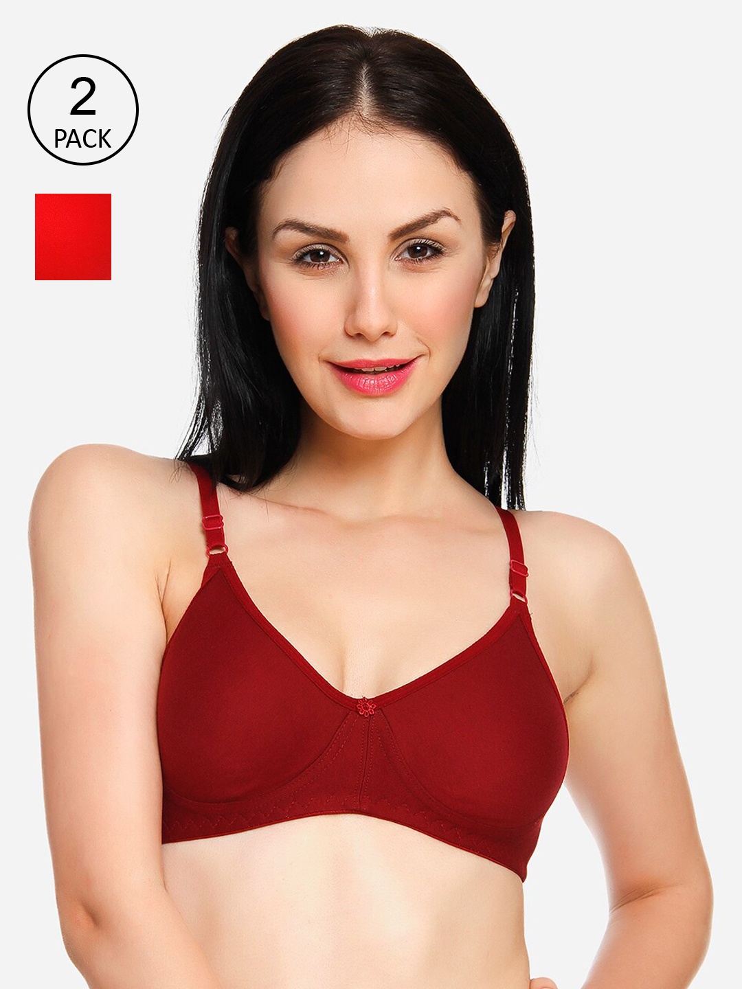

Innocence Pack of 2 Solid Non-Wired Non Padded T-shirt Bra BBAPLIN90777, Red