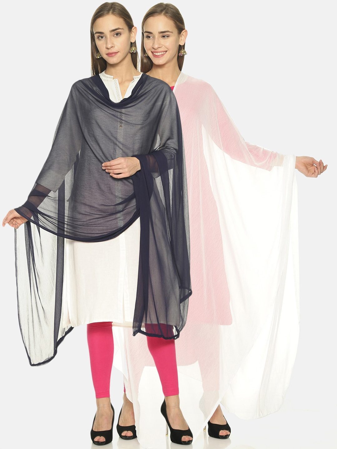 

TWIN BIRDS Women Pack Of 2 Solid Dupattas, White