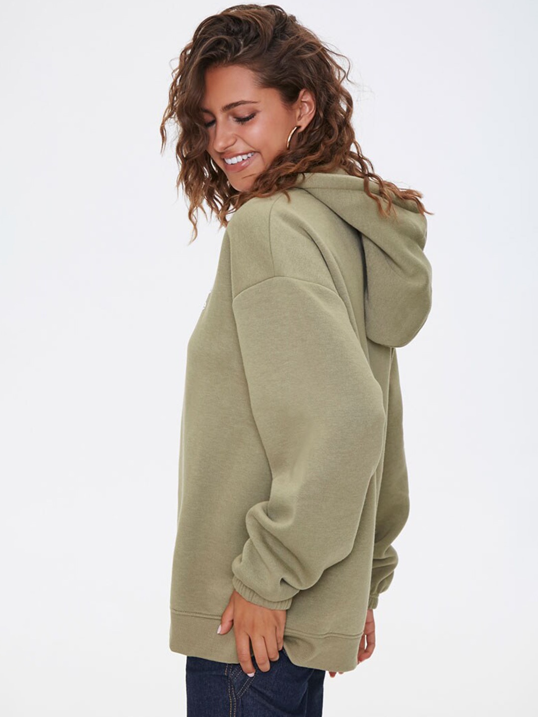 

FOREVER 21 Women Green Printed Hooded Sweatshirt