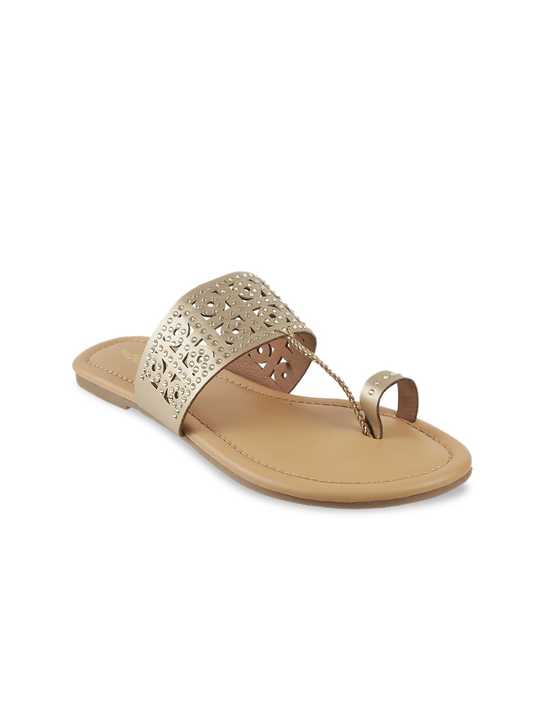 

Mochi Women Gold-Toned Textured One Toe Flats