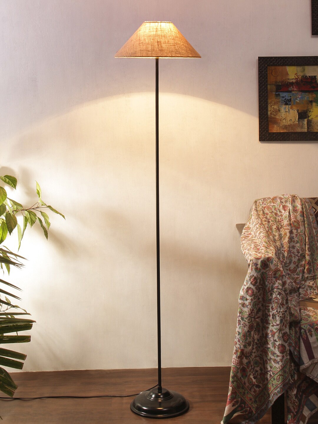 Devansh Beige & Black Solid Iron Club Lamp
