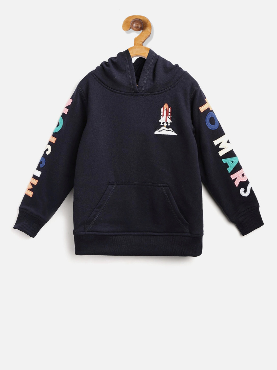 

Cherry Crumble Boys Blue Solid Hooded Sweatshirt