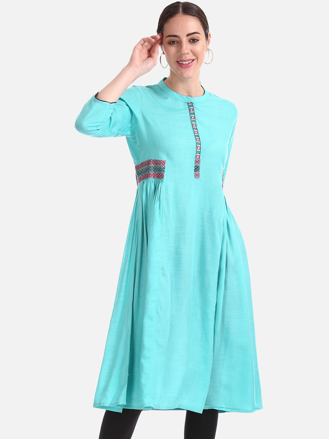 

Anahi Women Turquoise Blue Solid A-Line Kurta