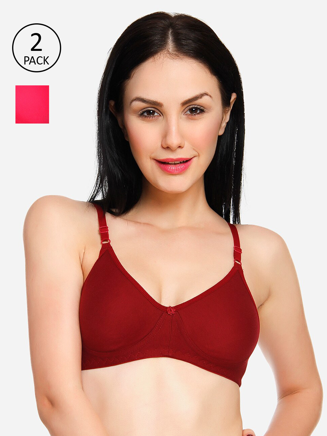 

Innocence Women Pack of 2 Solid Non-Padded Wireless T-shirt Bra BBAPLIN90776_44B, Pink