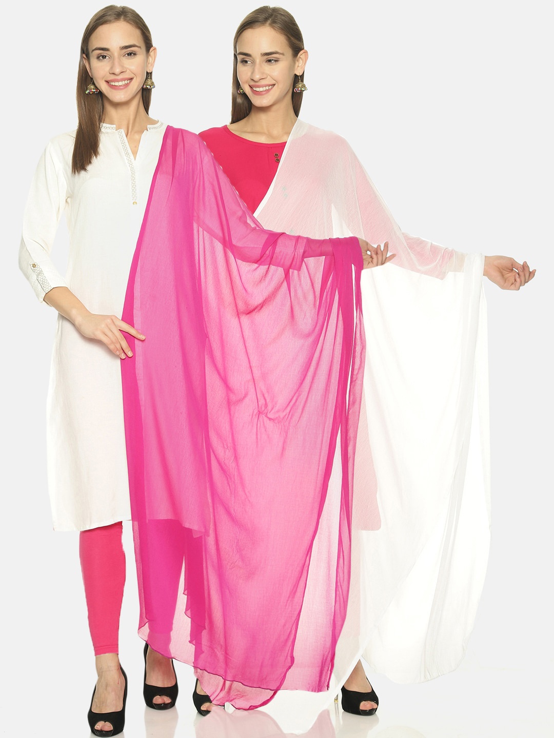 TWIN BIRDS Set of 2 Solid Dupattas, White