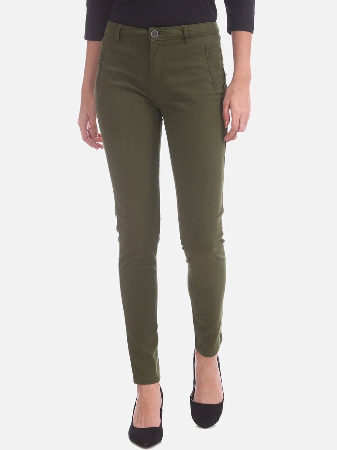 

Cherokee Women Olive Green Regular Fit Solid Regular Trousers