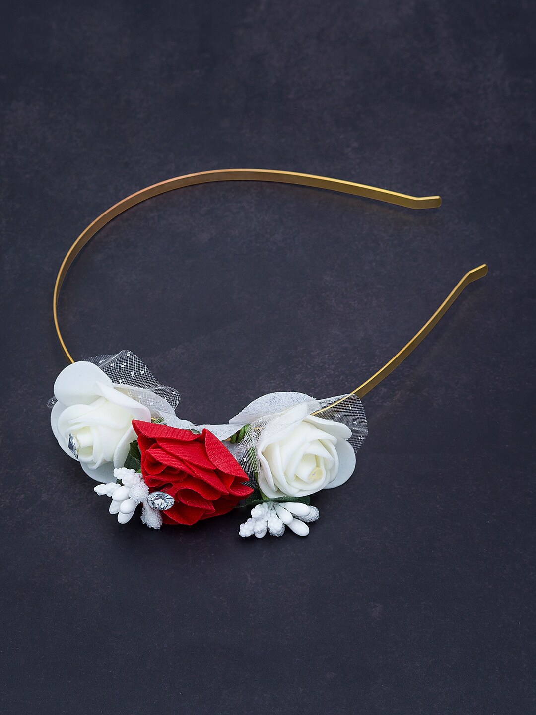 

Golden Peacock Women Gold-Toned & White Floral Hairband