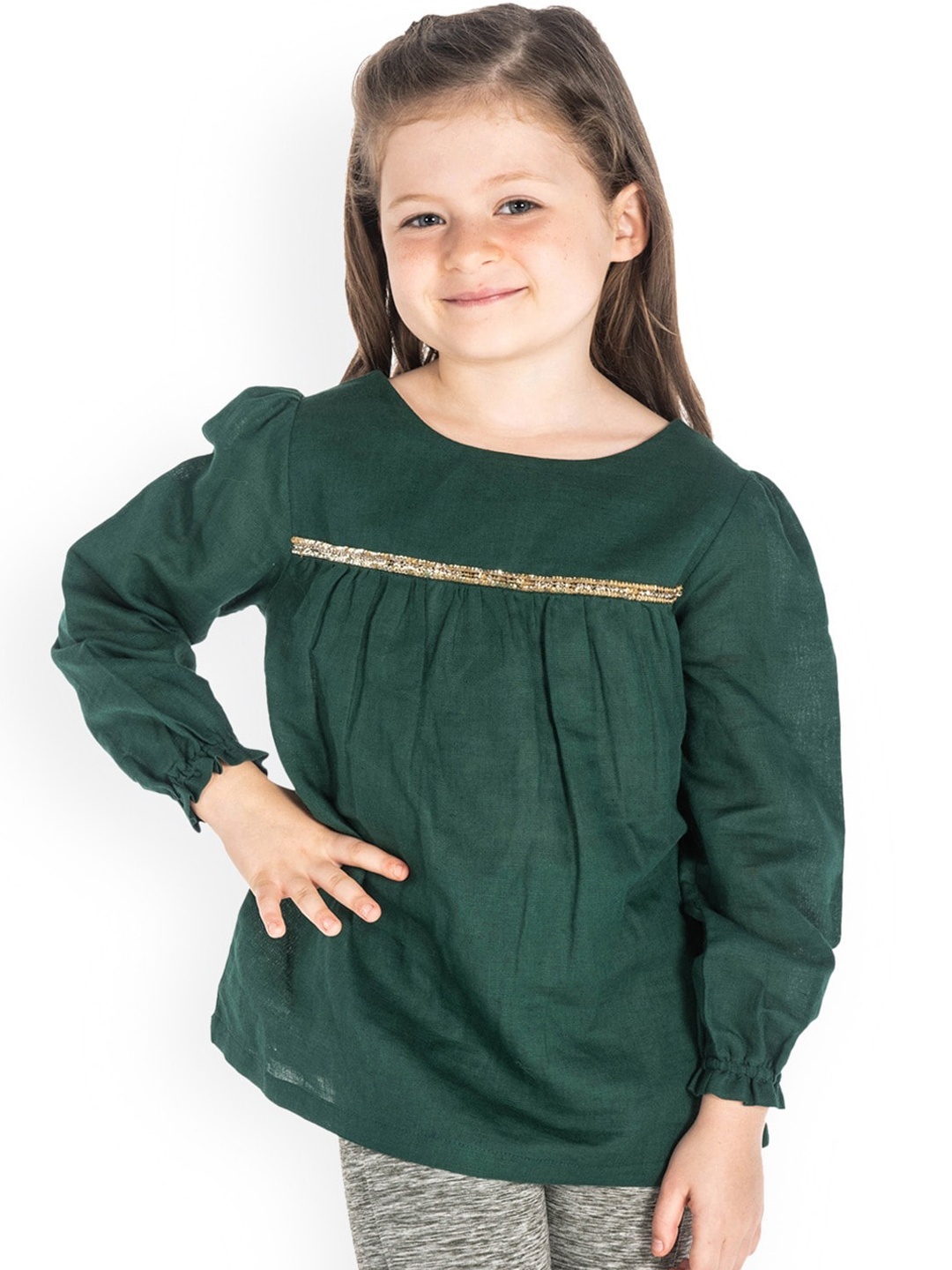 Cherry Crumble Girls Green Solid Top