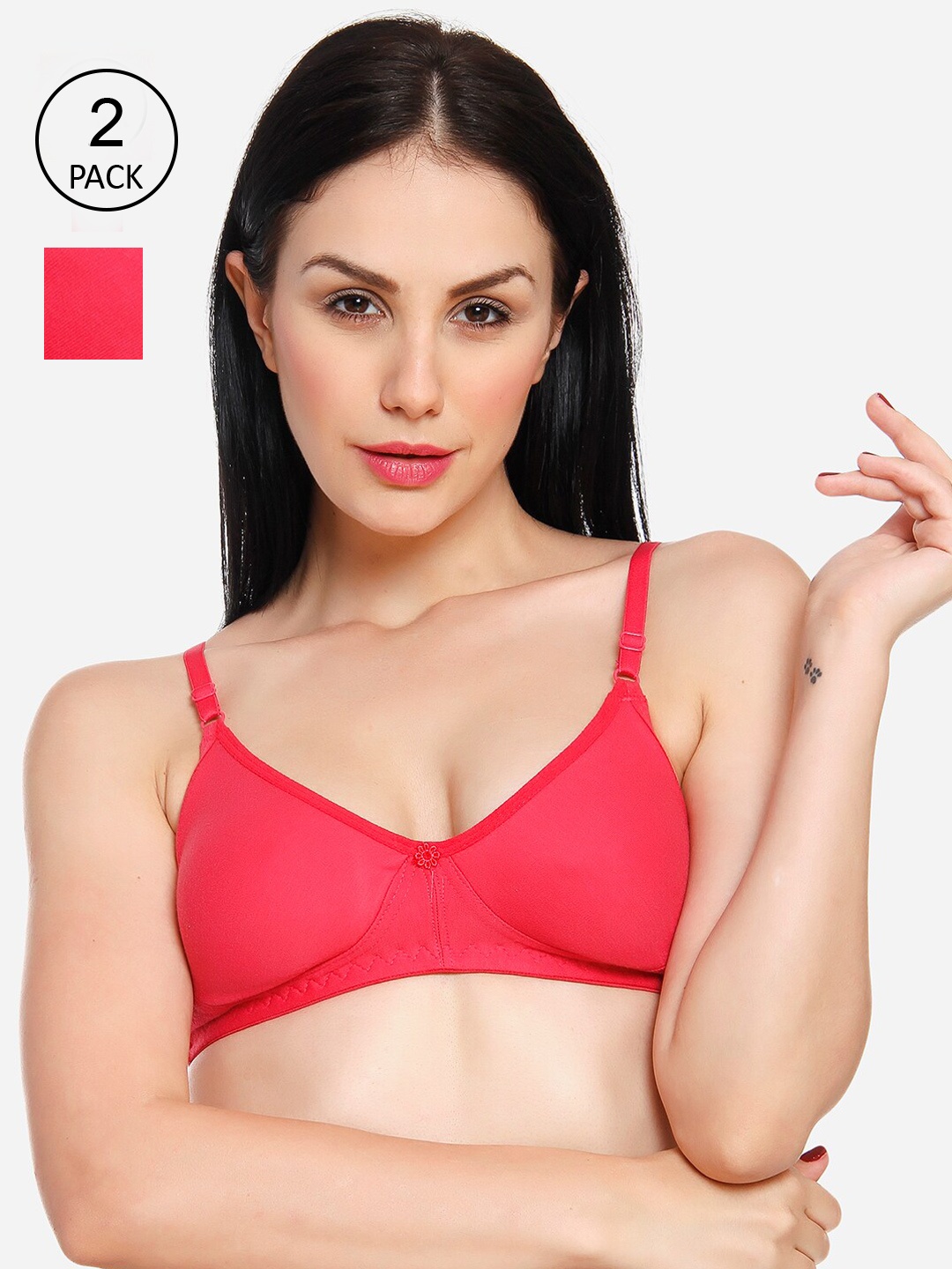 

Innocence Women Pack of 2 Coral Pink Solid Non-Padded Wireless T-shirt Bra BBAPLIN90795_38B