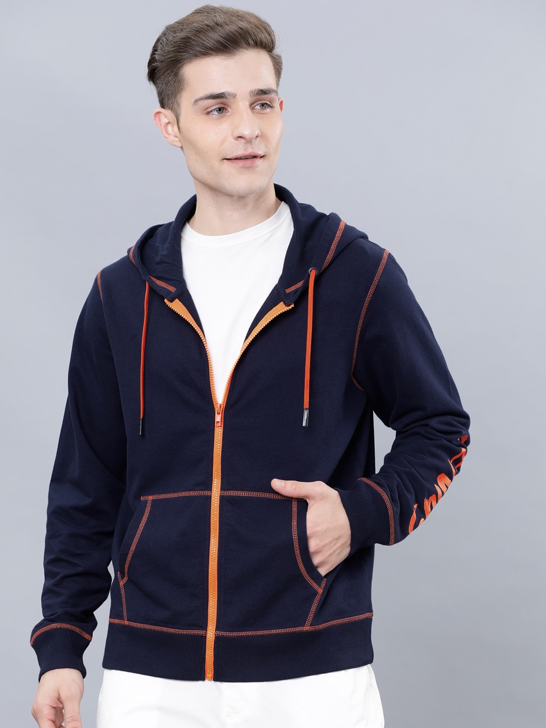 

HIGHLANDER Men Navy Blue Solid Hooded Sweatshirt