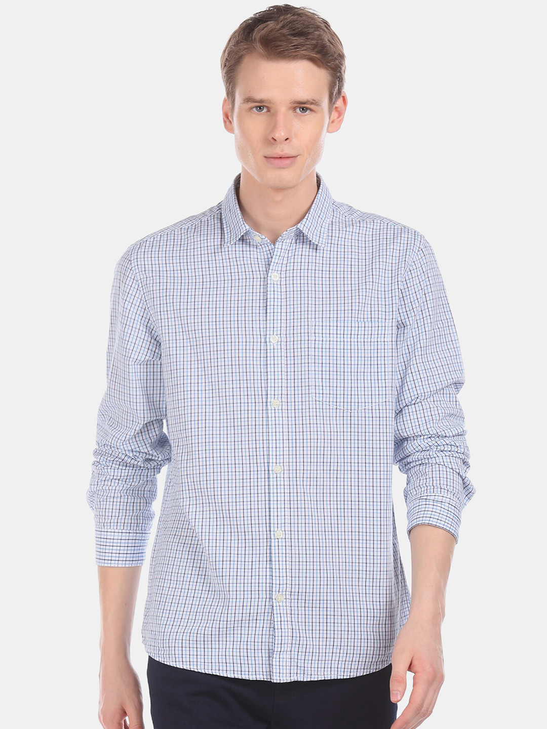 

Ruggers Men Blue Regular Fit Checked Casual Shirt