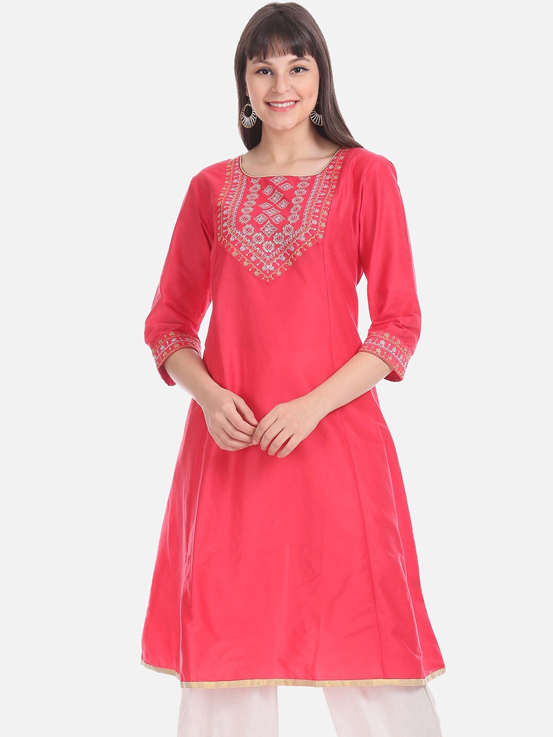 

Anahi Women Red Yoke Design A-Line Kurta