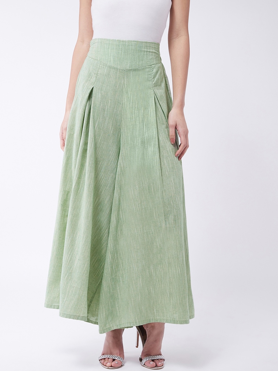 

InWeave Women Green Solid Handloom Flared Palazzo