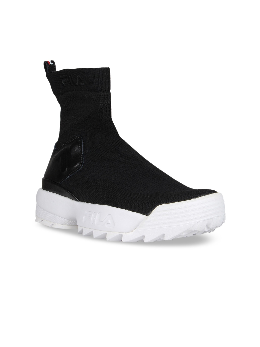 

FILA Women Black Solid Leather High-Top Slip-On Sneakers