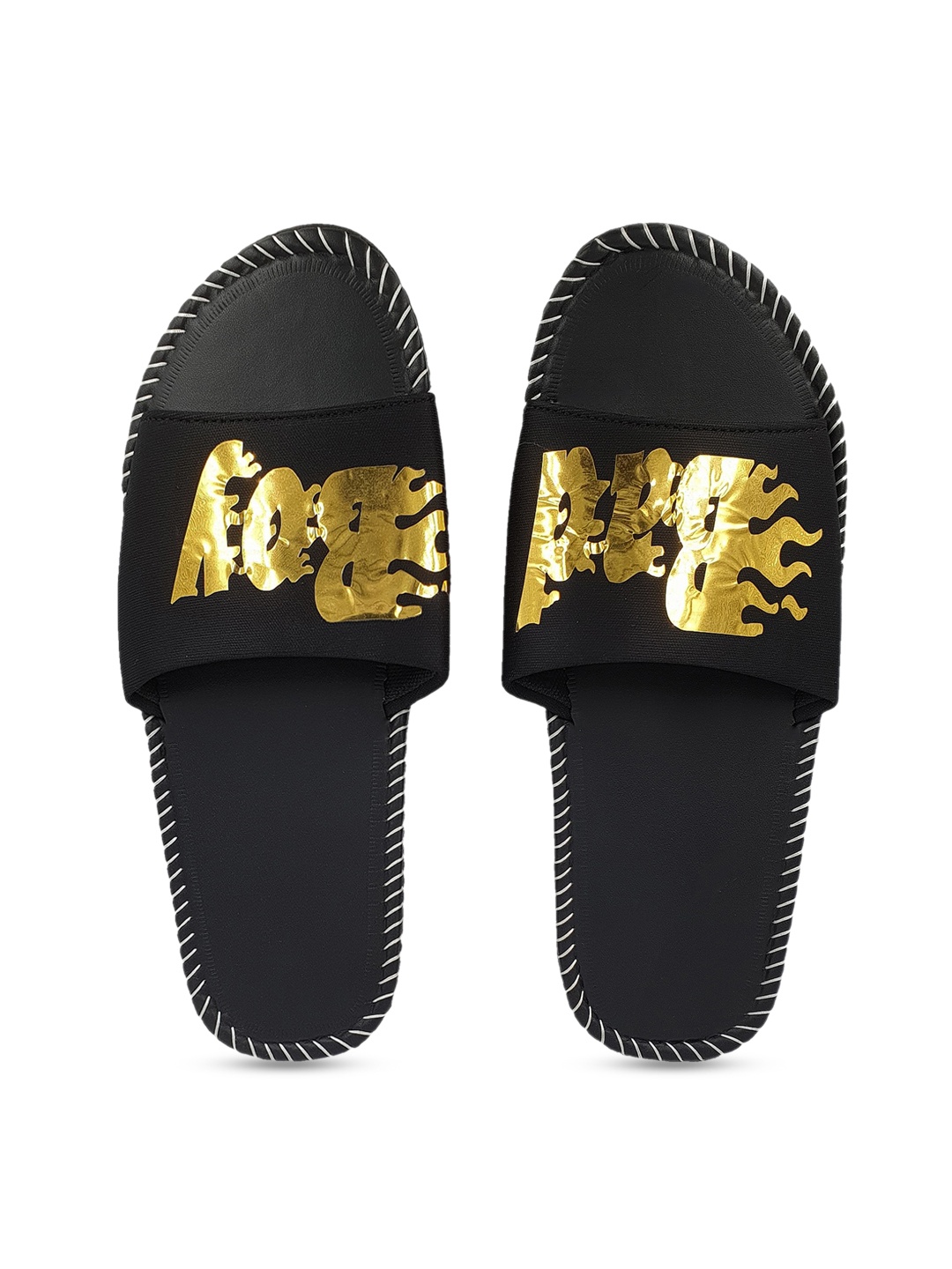 

Pampy Angel Men Black & Gold Printed Sliders
