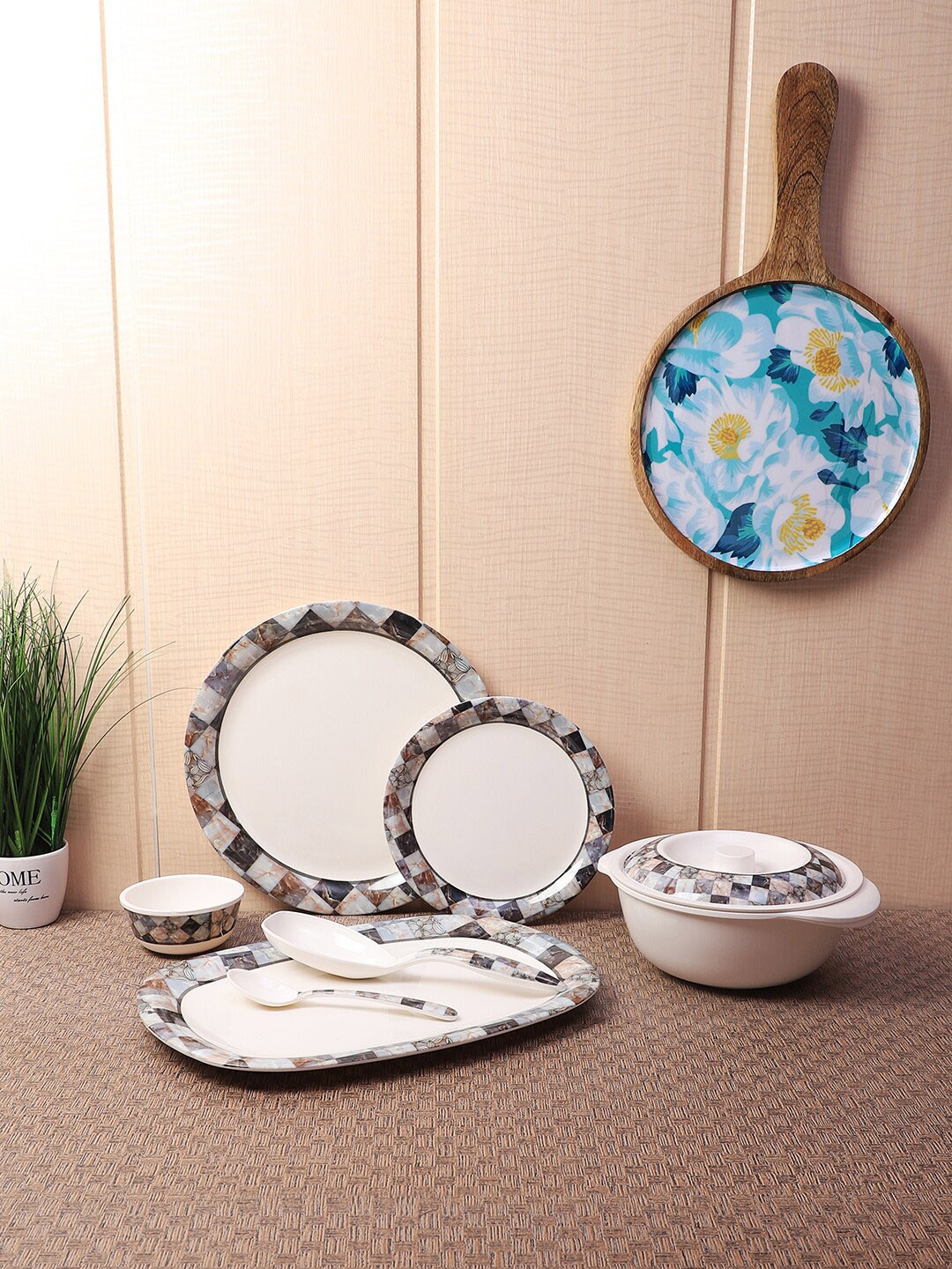 

CDI White & Grey Marble Square Print 40 Pieces Dinner Set