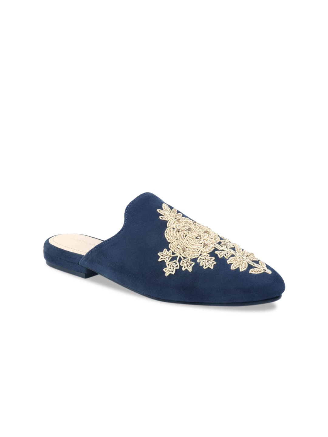 

London Rag Women Navy Blue Embellished Suede Mules
