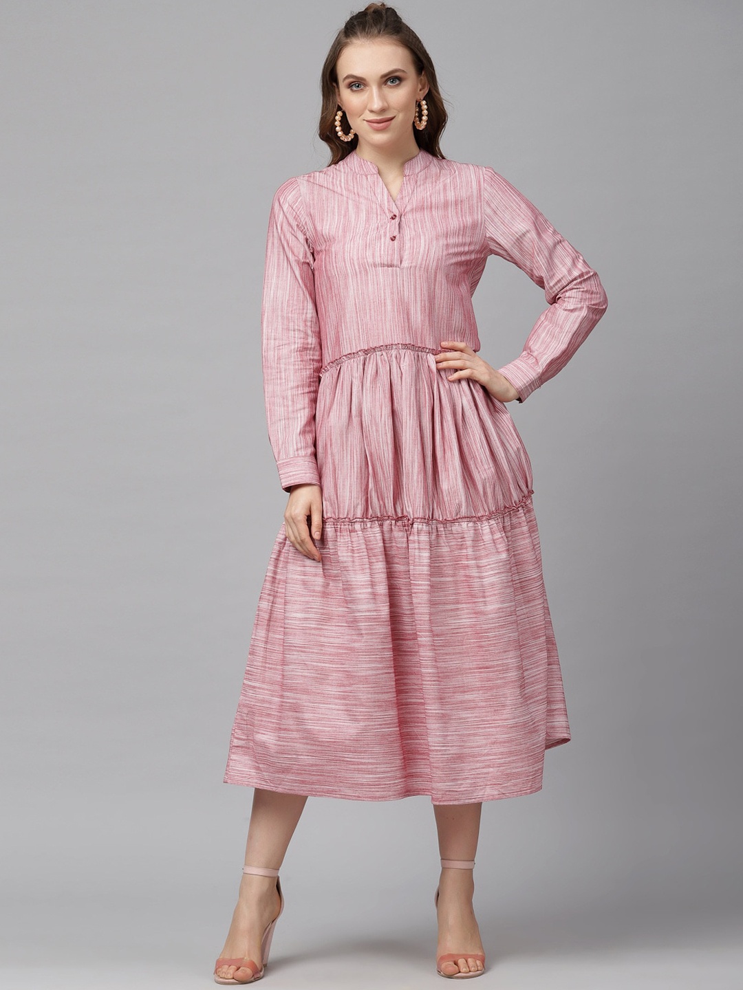 

KASSUALLY Women Pink Striped A-Line Dress