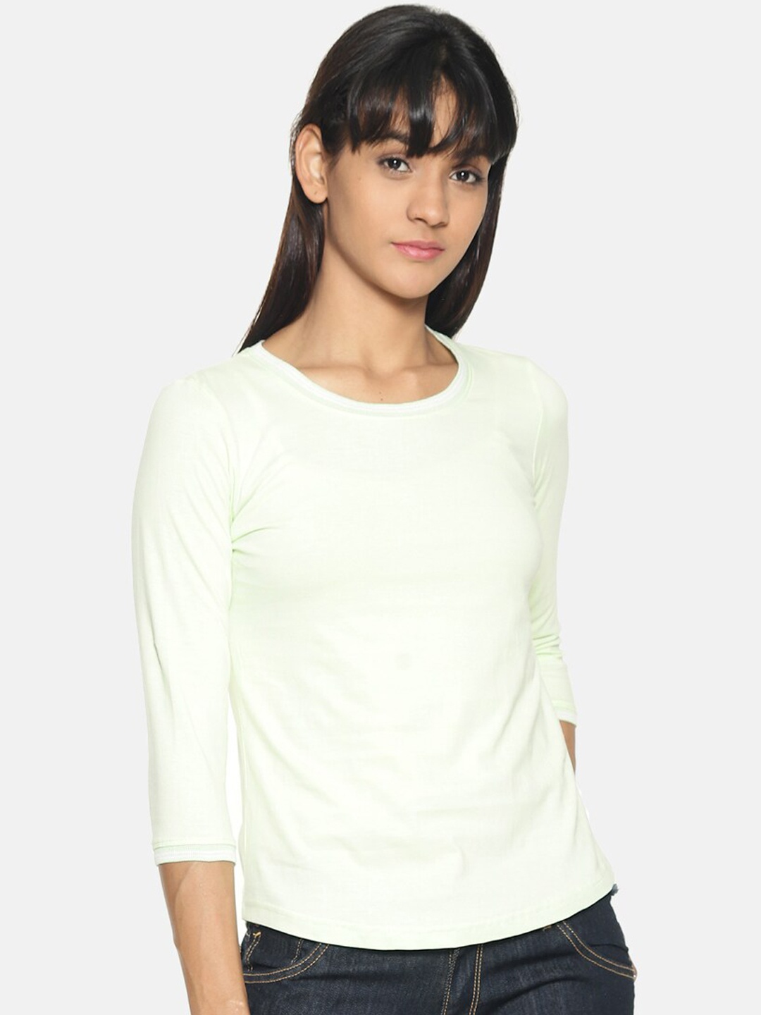 

Kryptic Women Green Solid Round Neck Pure Cotton T-shirt