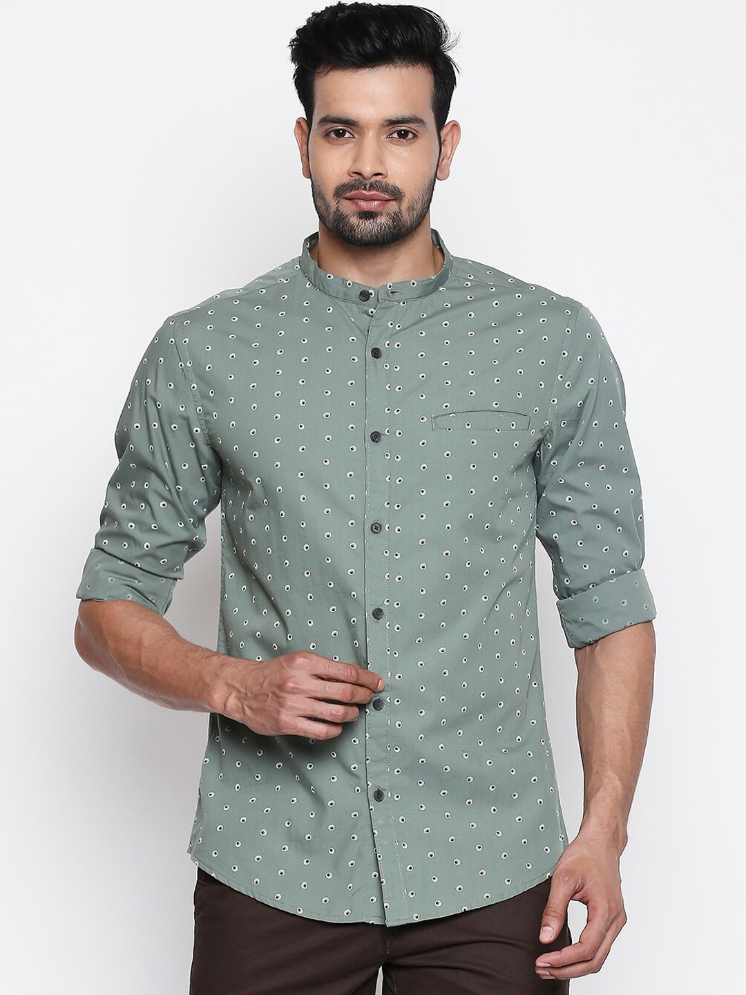 

BYFORD by Pantaloons Men Green Slim Fit Printed Casual Shirt