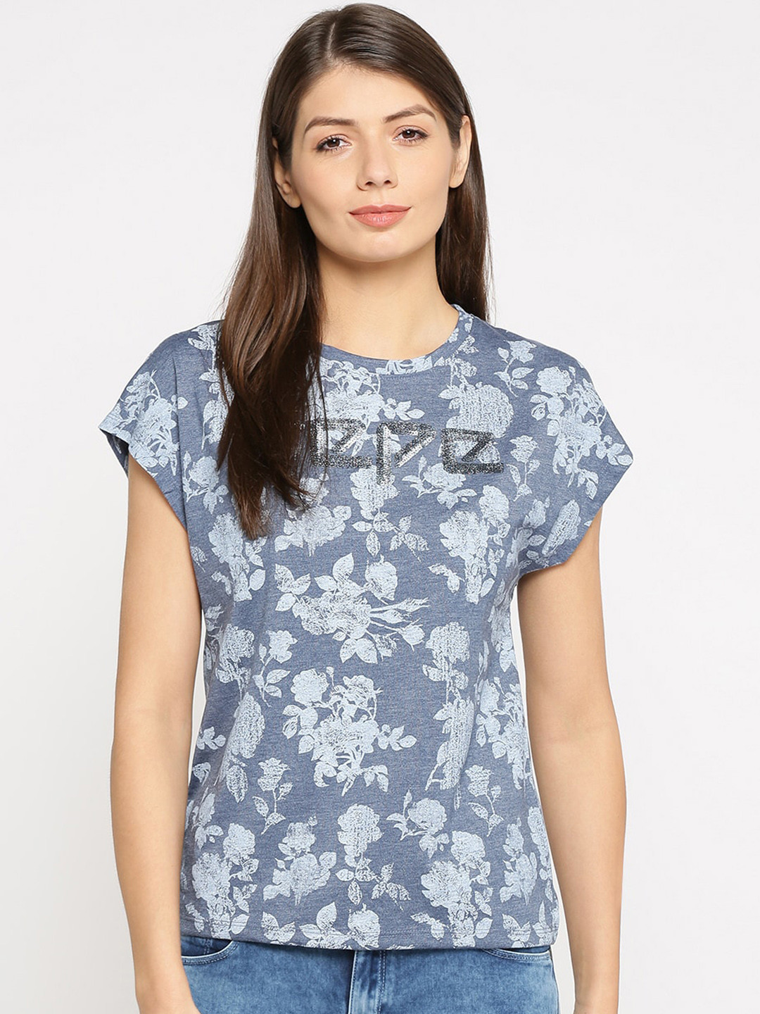 

Pepe Jeans Women Blue Printed Round Neck T-shirt