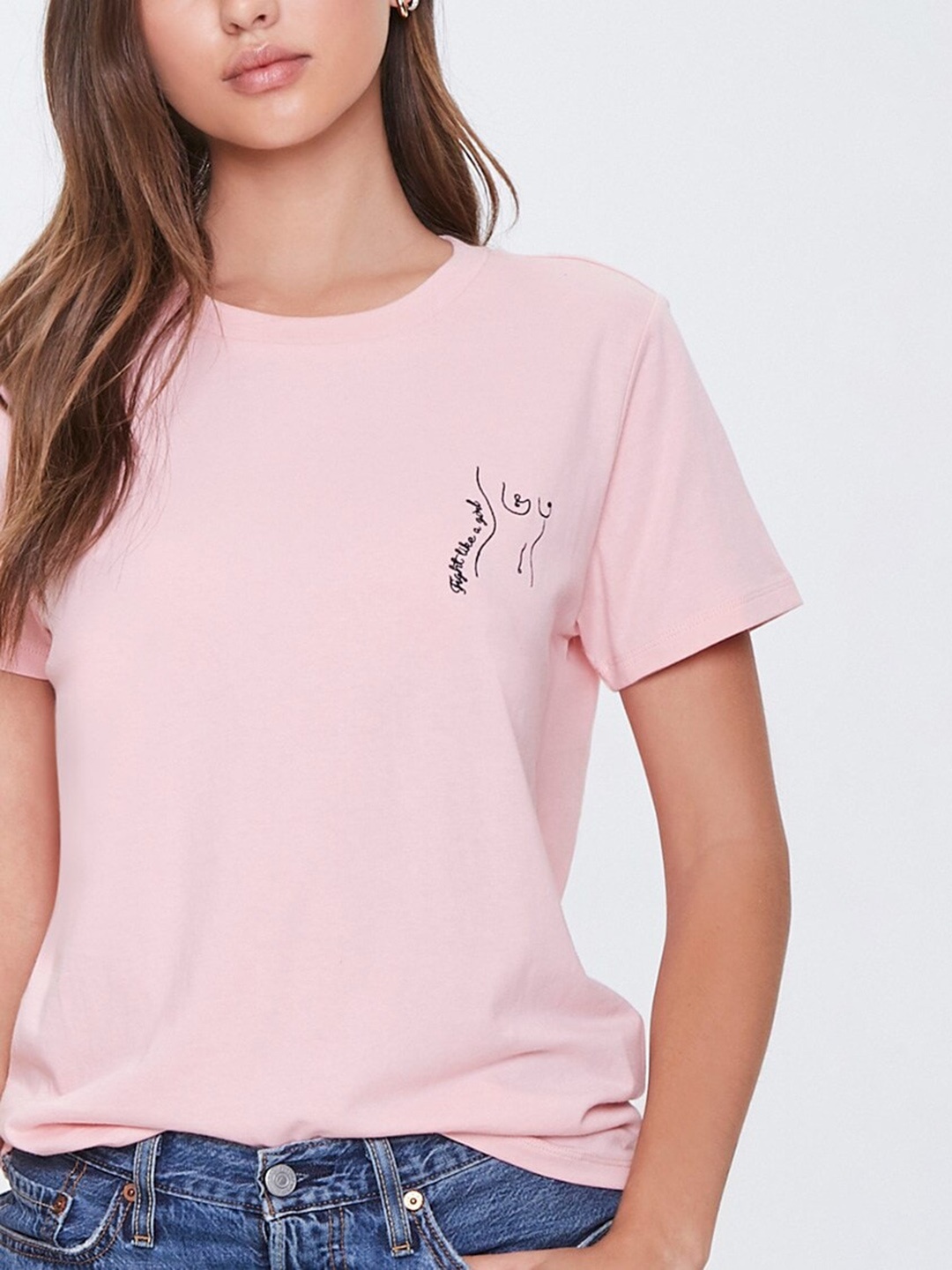 

FOREVER 21 Women Pink Solid Stand Up To Cancer Fight Like A Girl Tee
