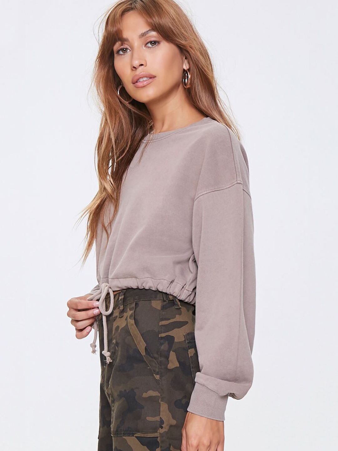 

FOREVER 21 Women Grey Solid Sweatshirt