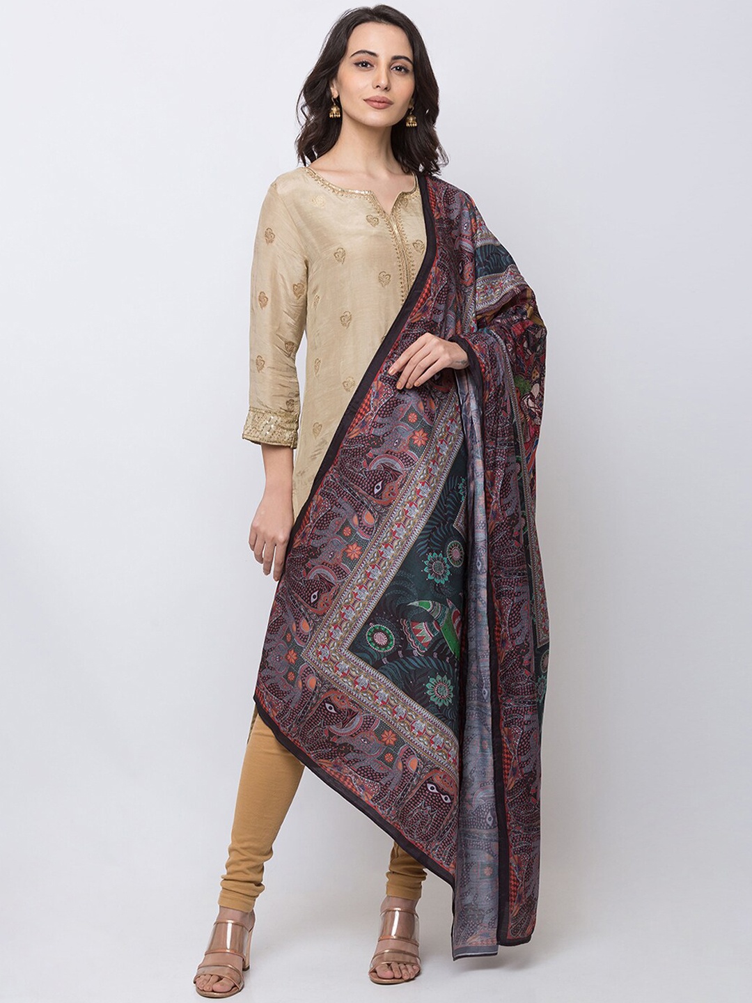 

Ethnicity Women Black & Green Printed Dupatta
