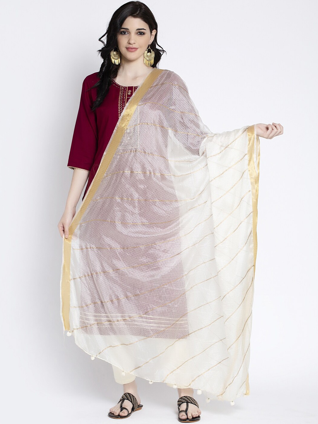 

Clora Creation Cream-Colored Striped Dupatta
