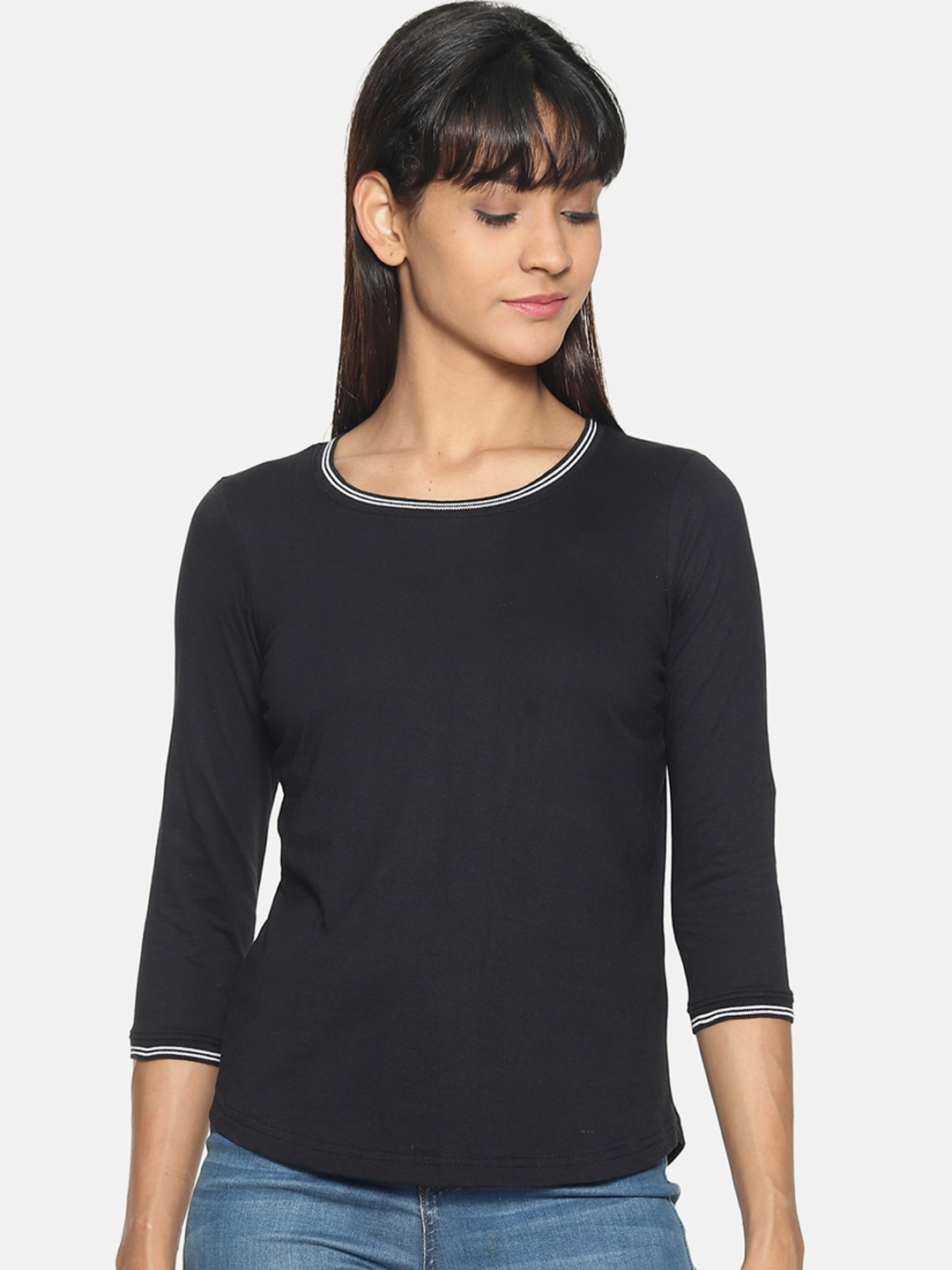 

Kryptic Women Black Solid Round Neck Pure Cotton T-shirt