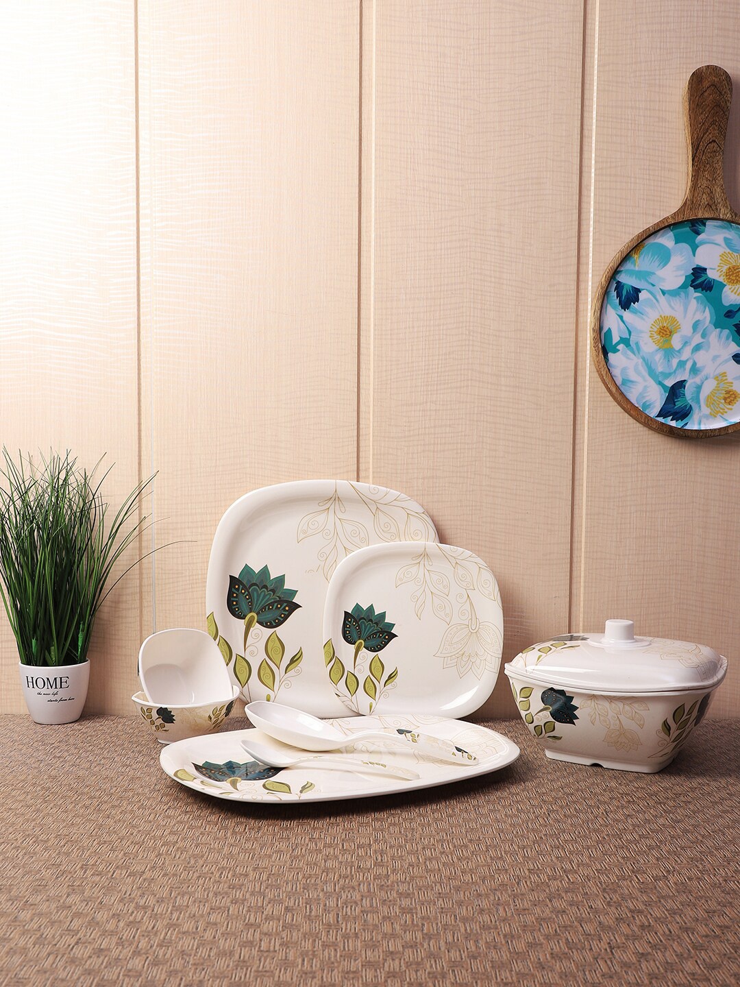 

CDI White & Green Rose Fall Print 40-Piece Dinner Set