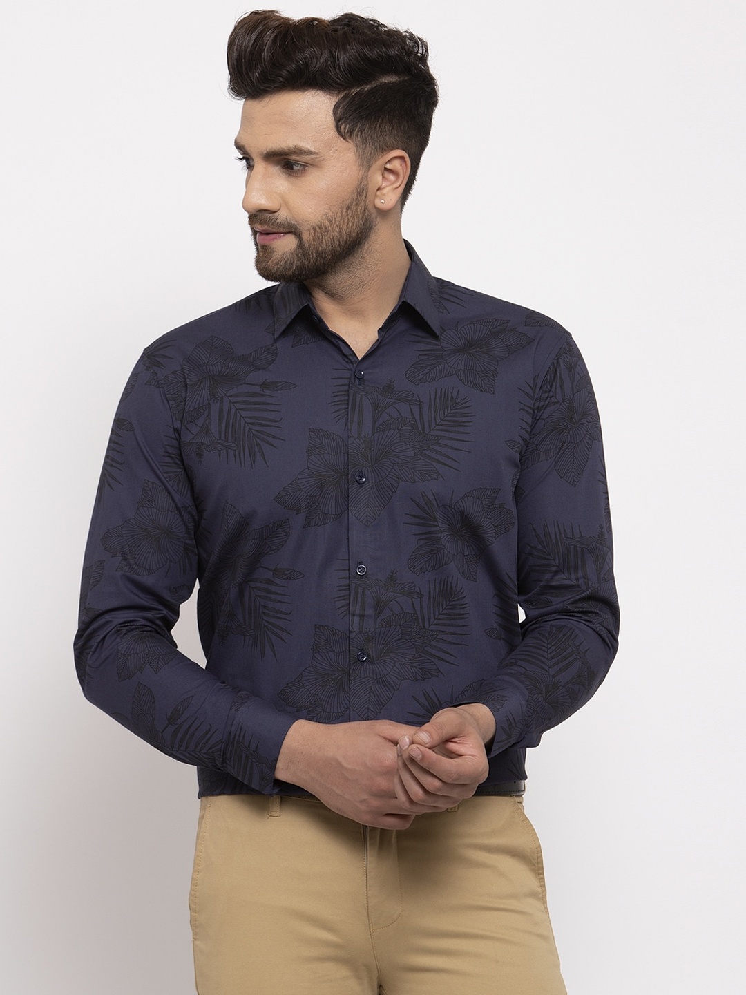 

JAINISH Men Navy Blue Smart Slim Fit Printed Formal Shirt