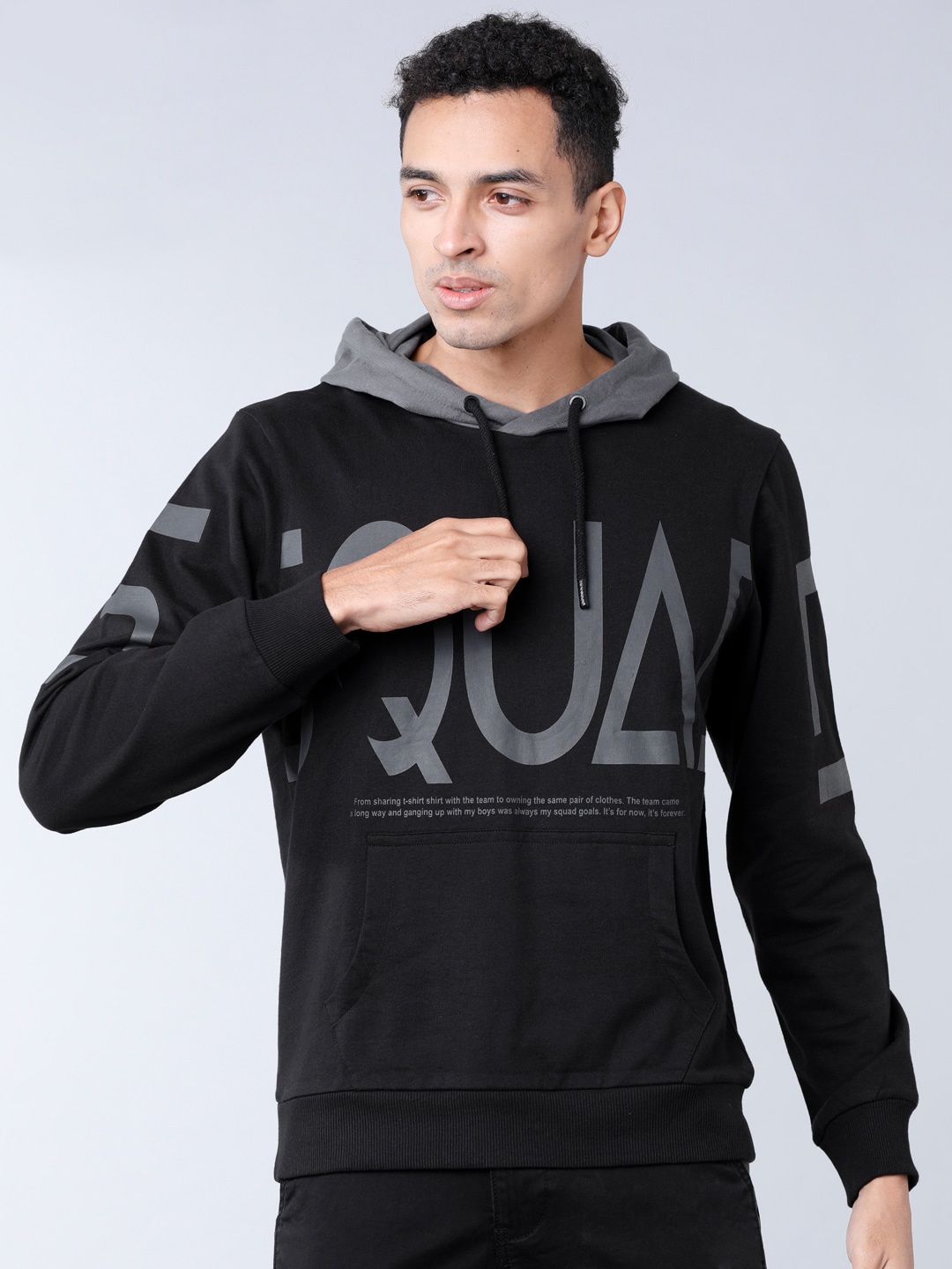 

LOCOMOTIVE Men Black & Grey Printed Hooded Sweatshirt