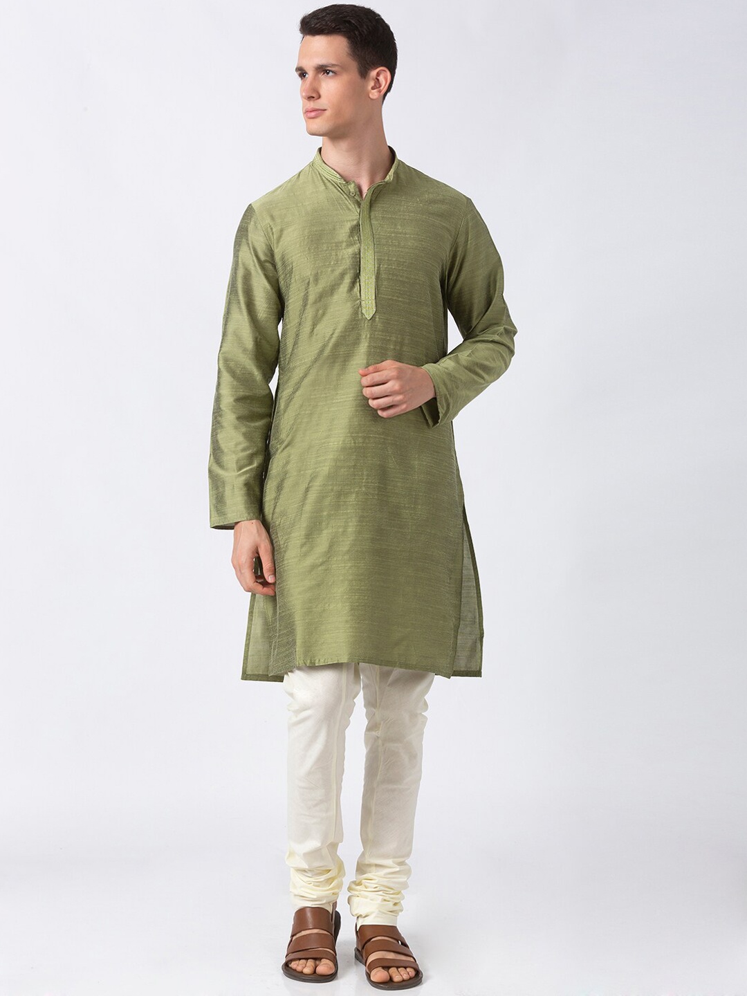 

Ethnicity Men Green Woven Design Pathani Kurta