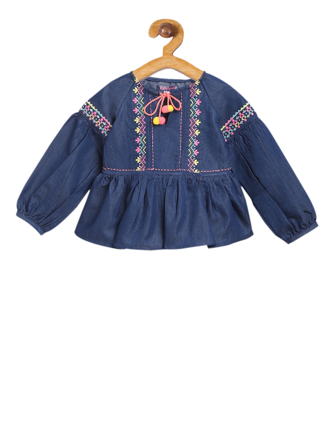 

Natilene Girls Denim Blue Self Design A-Line Top