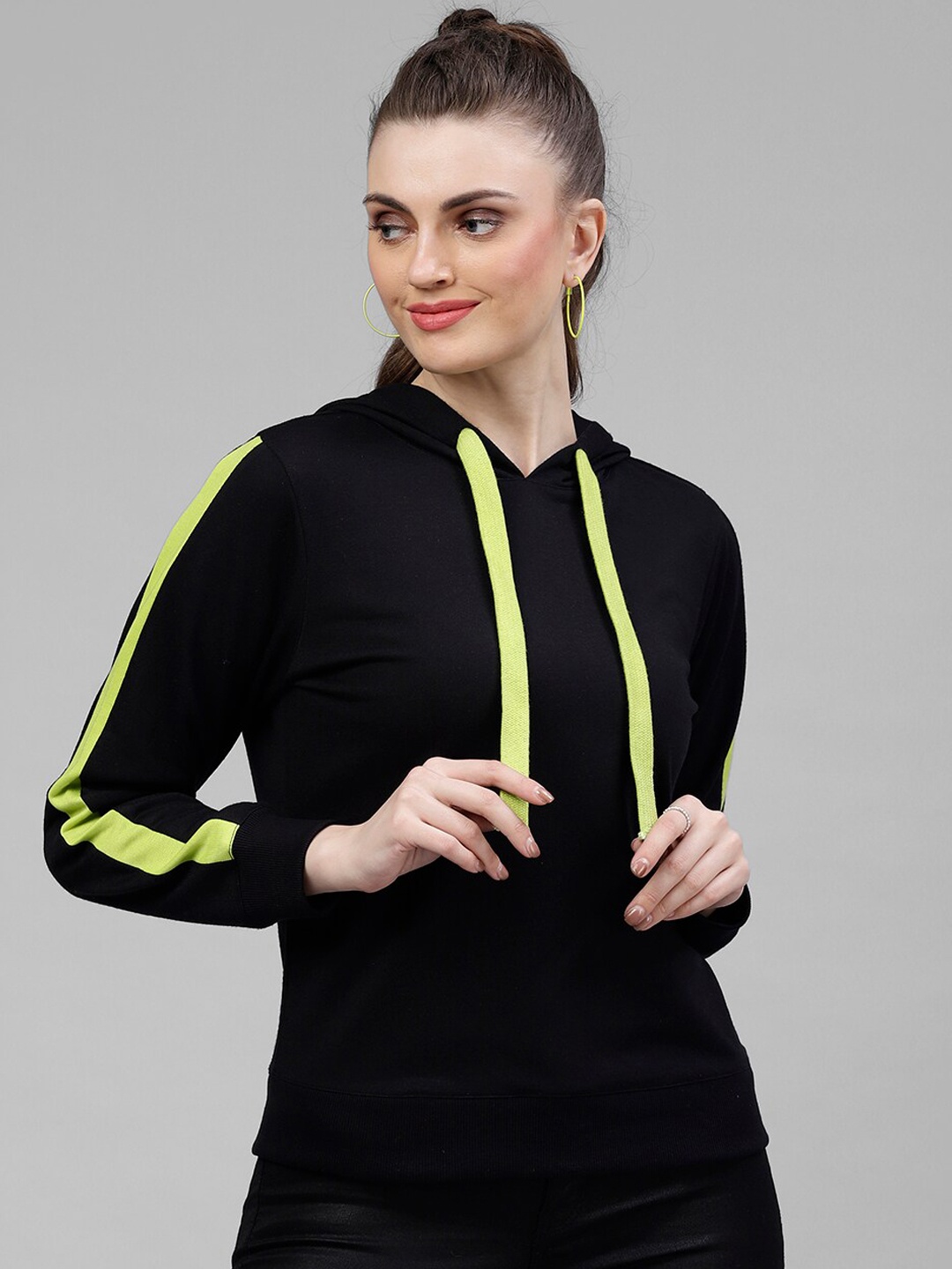 

KASSUALLY Women Black Solid Hooded Sweatshirt