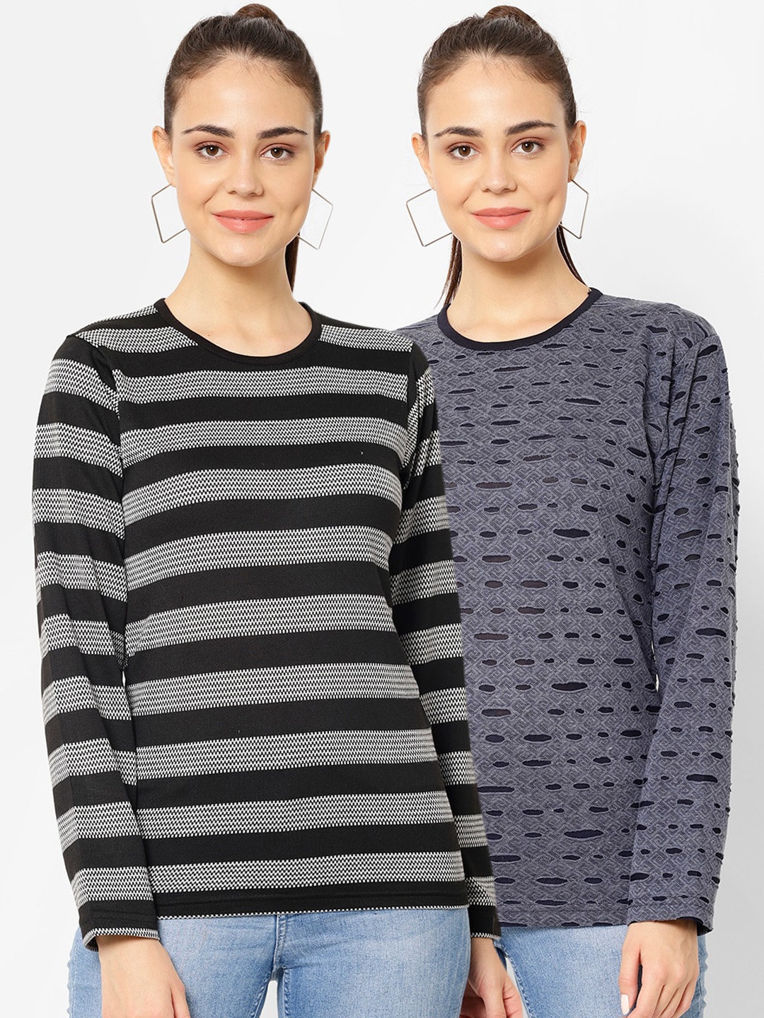 

VIMAL JONNEY Women Multicoloured Striped Hood T-shirt, Multi