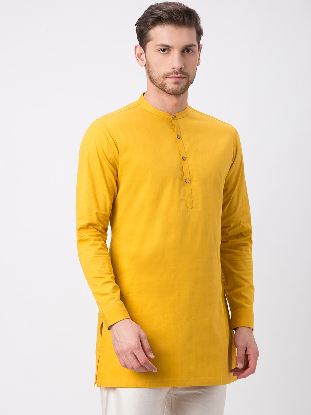 

Ethnicity Men Mustard Yellow Solid Straight Kurta