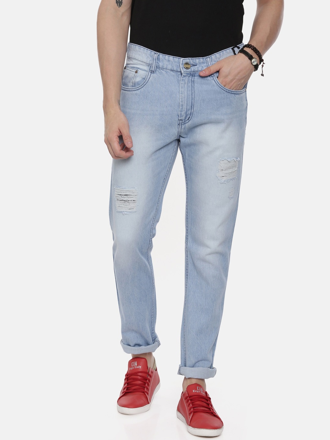 

CINOCCI Men Blue Mid-Rise Mildly Distressed Slim Fit Jeans