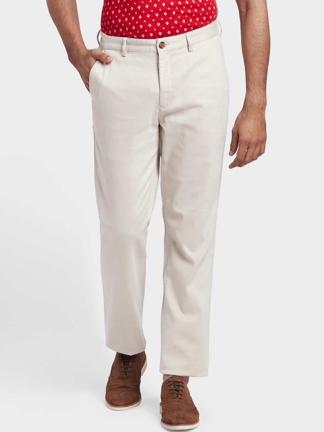 

ColorPlus Men Beige Regular Fit Solid Regular Trousers