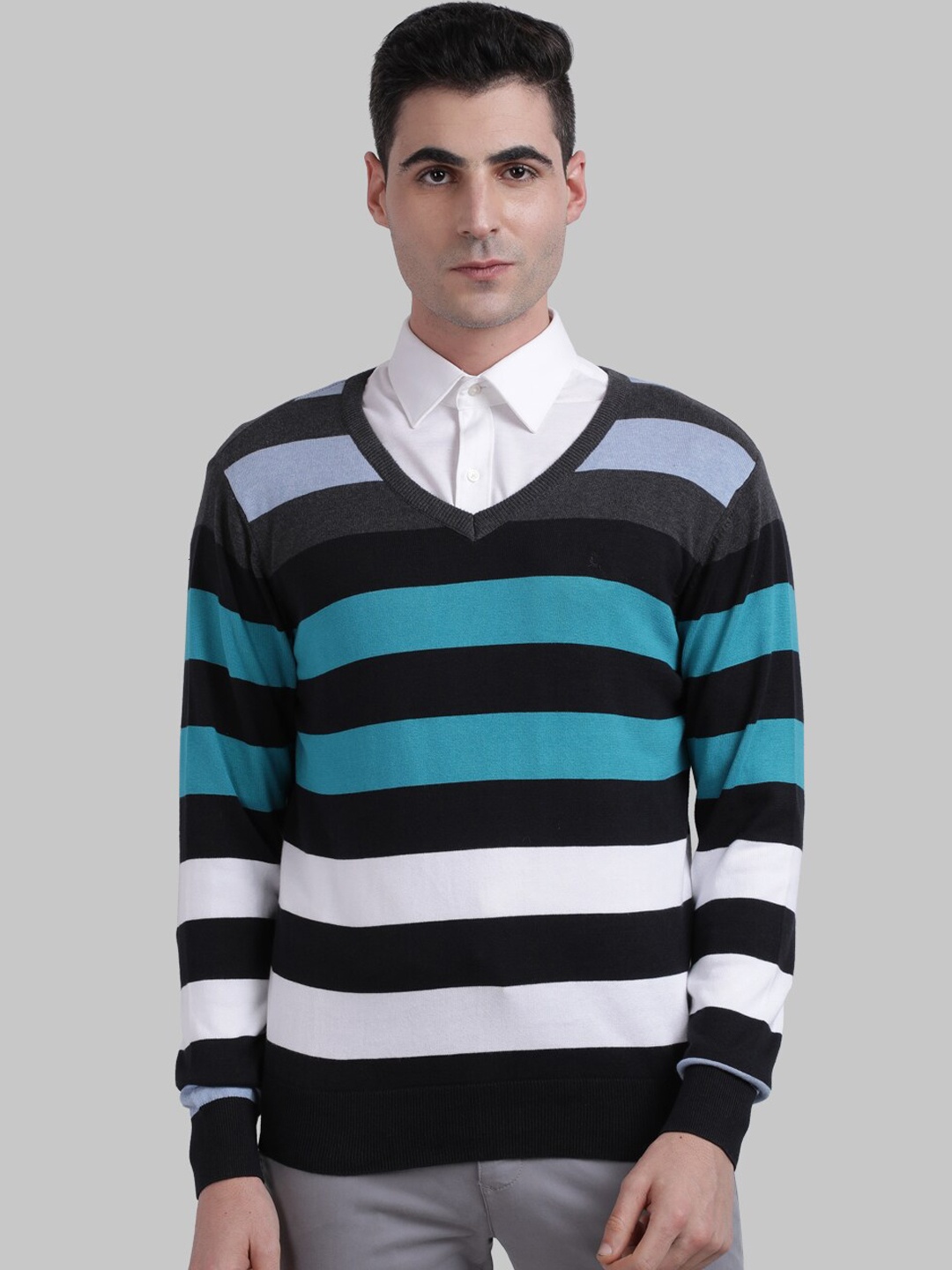 

Parx Men Blue Striped Pullover Sweater