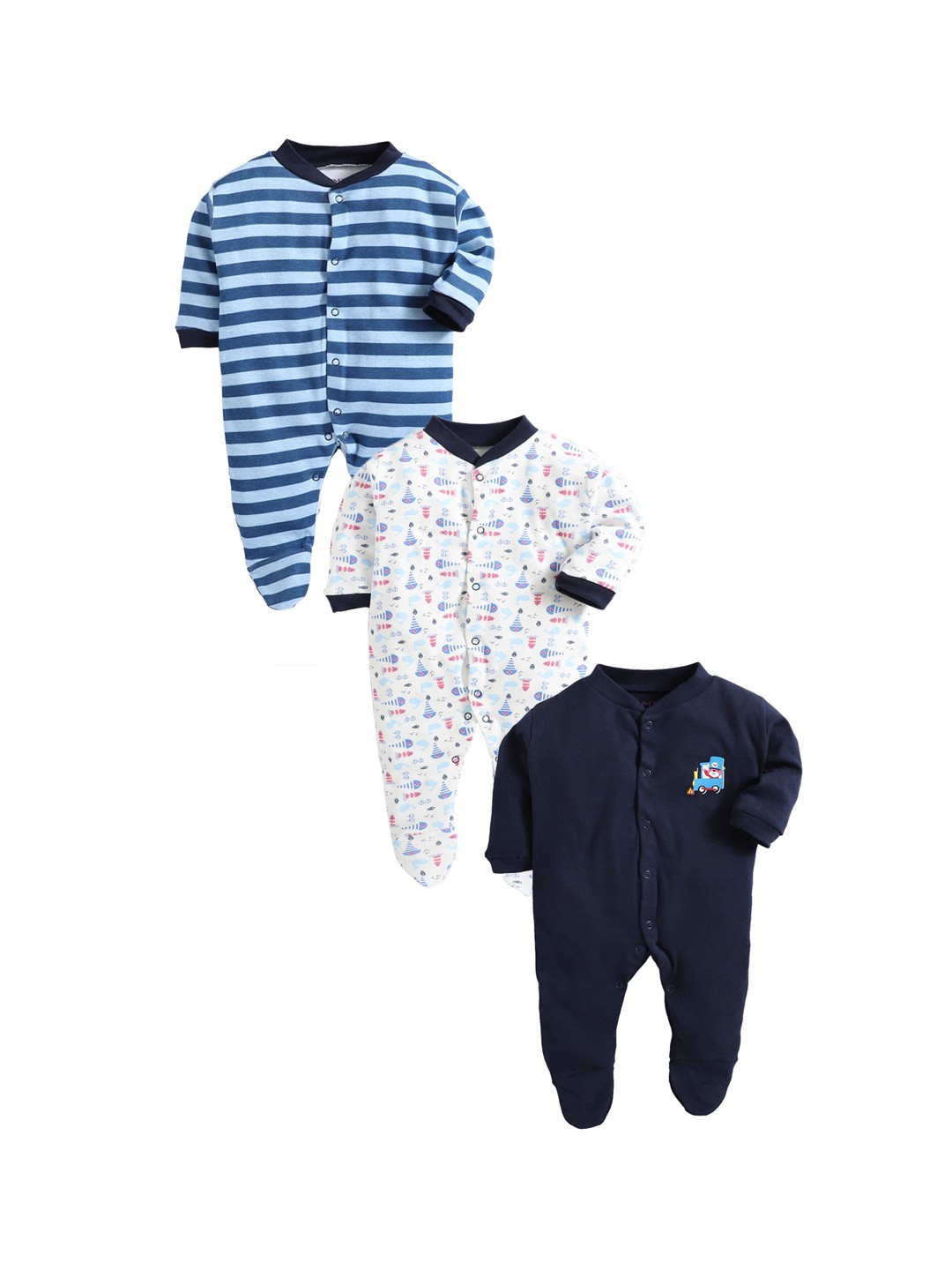 

BUMZEE Kids Pack of 3 Sleepsuits, Navy blue