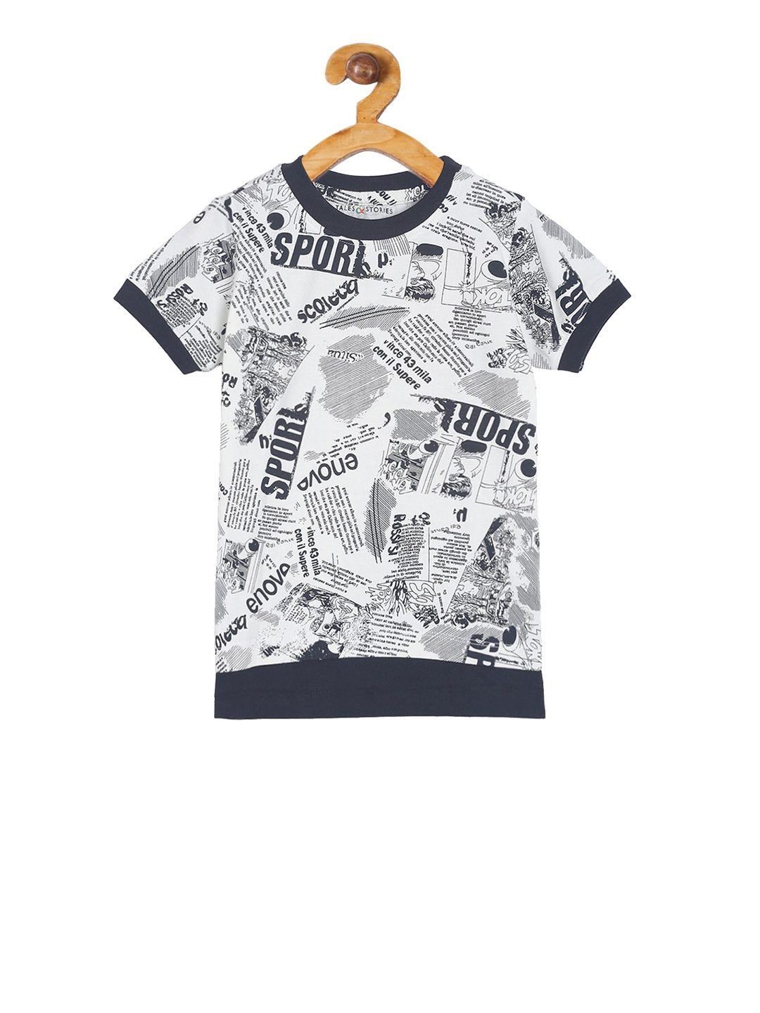 

TALES & STORIES Boys White Printed Round Neck T-shirt