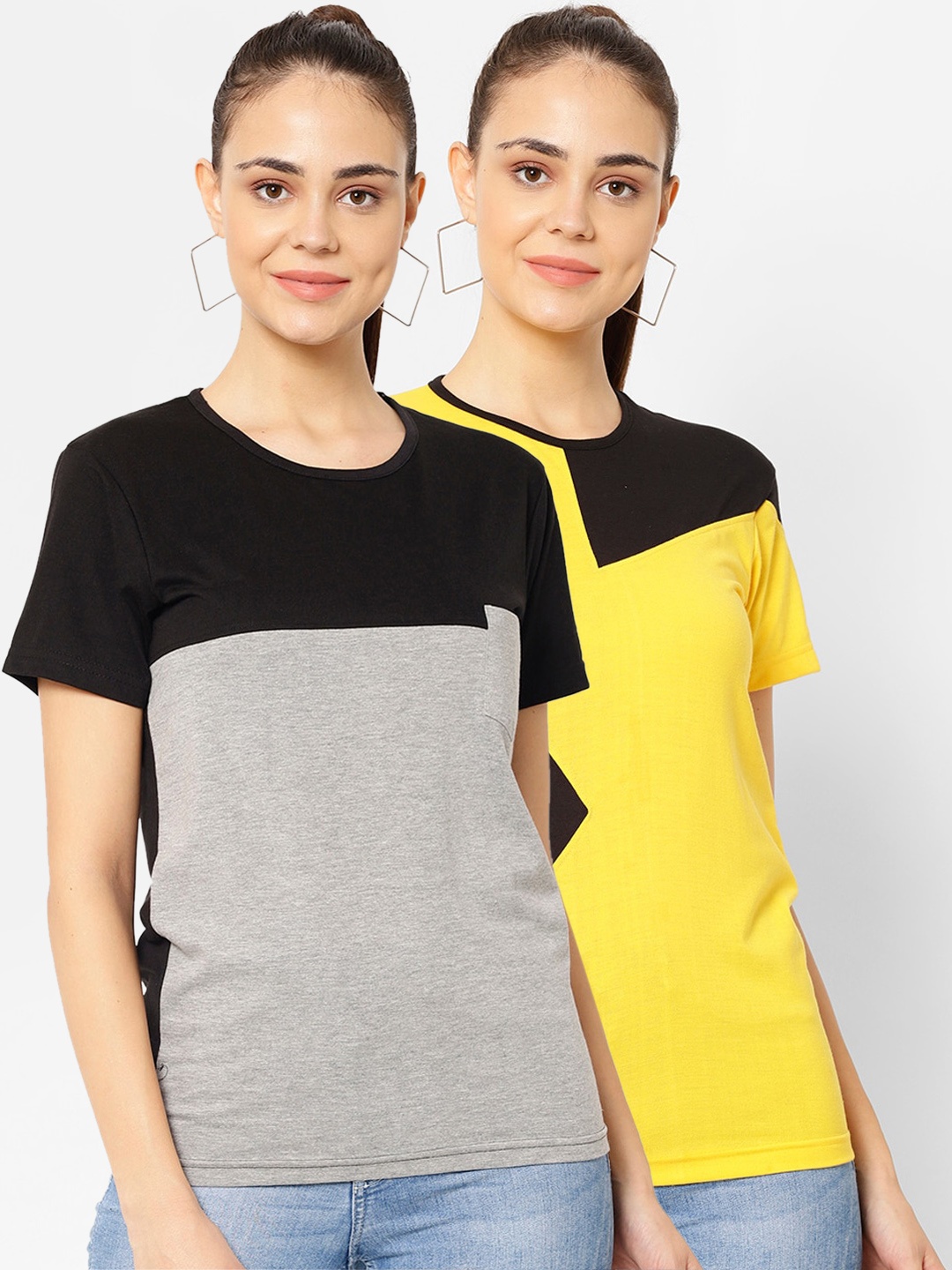 

VIMAL JONNEY Women Multicoloured Colourblocked Round Neck T-shirt, Multi