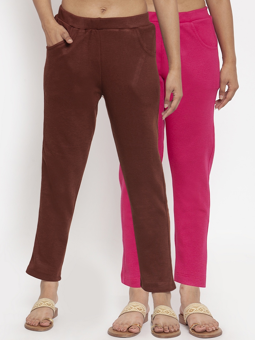 

TAG 7 Women Acrylic Pack of 2 Solid Leggings, Pink