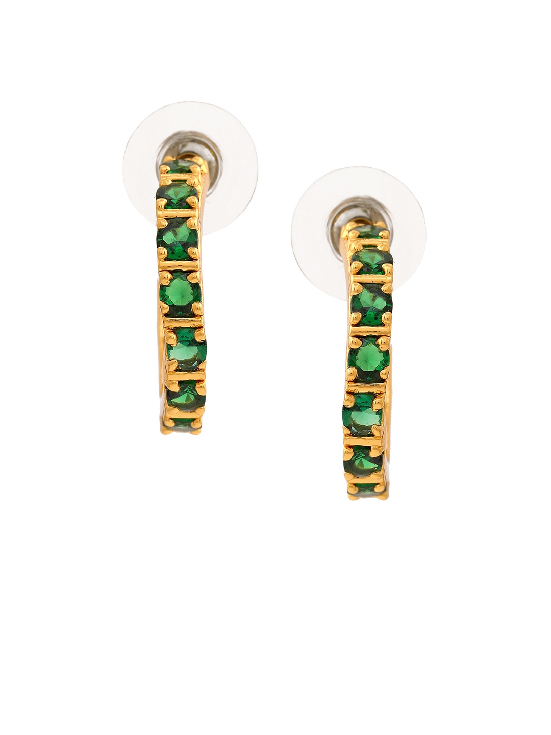 

Estele Gold-Plated & Green Classic Half Hoop Earrings