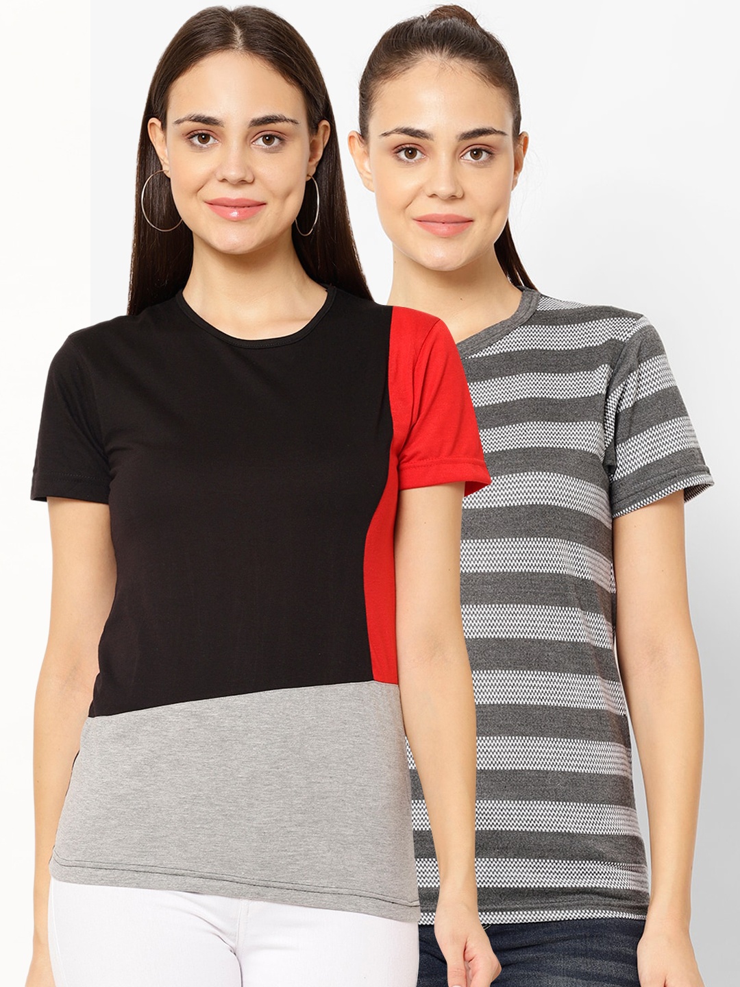 

VIMAL JONNEY Women Pack Of 2 T-shirts, Black