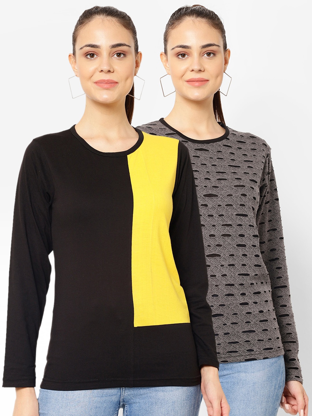 

VIMAL JONNEY Women Multicoloured Solid Hood T-shirt, Multi