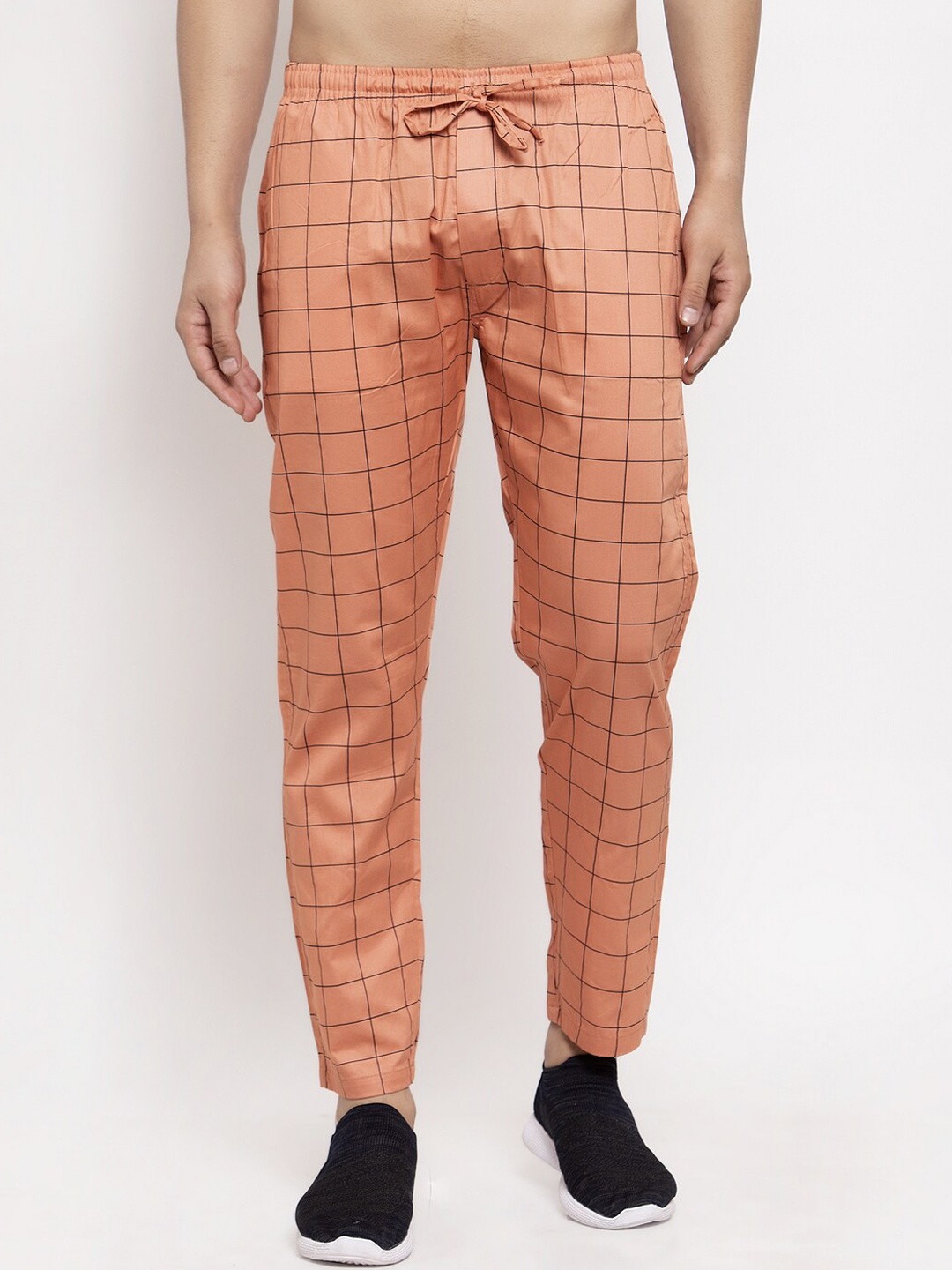 

JAINISH Men Orange Checked Tapered Fit Track Pants